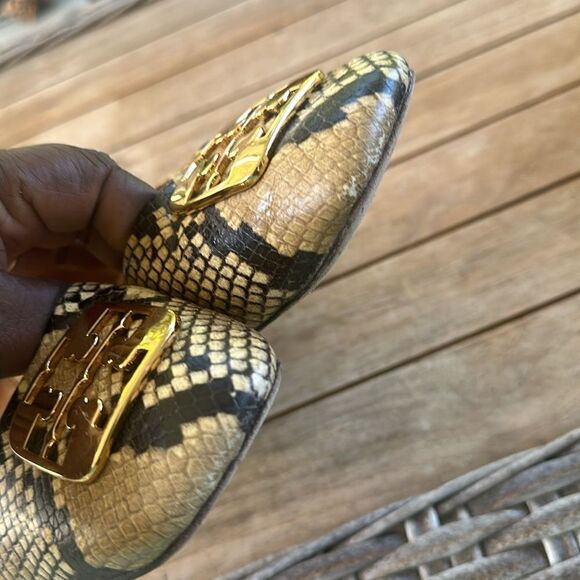 TORY BURCH Georgia Logo Snake Printed Ballet Flat Pale Desert Roccia 8 - Picture 4 of 7